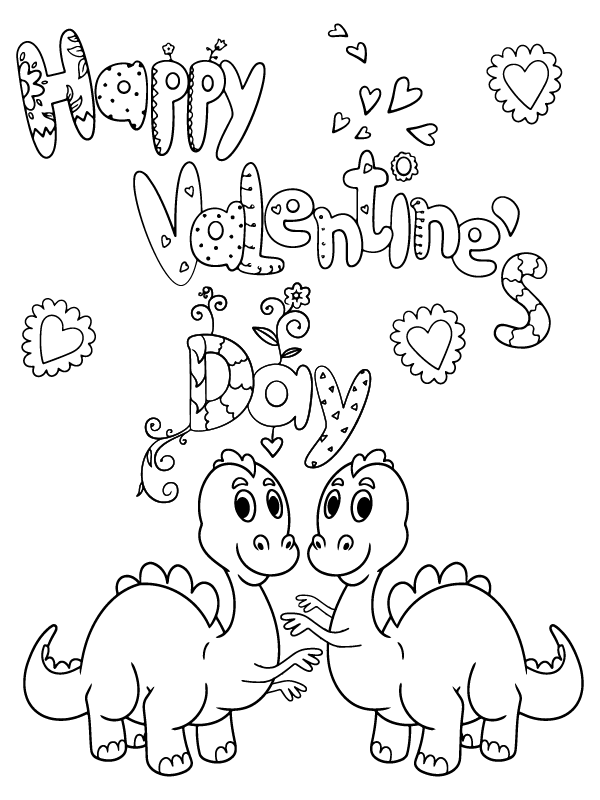 Printable of Dinosaur Valentines Färbung Seite Kostenlose druckbare