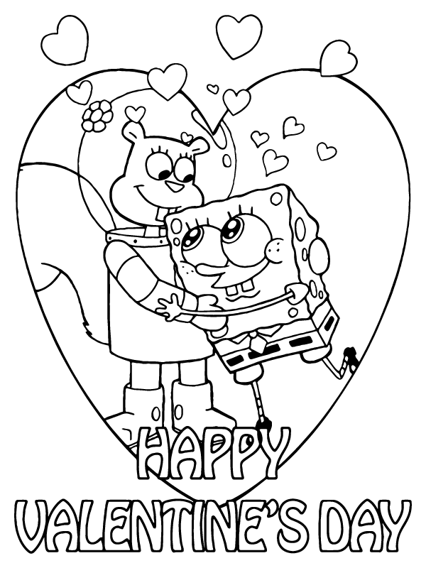 Sandy and SpongeBob Valentine s Day Färbung Seite Kostenlose