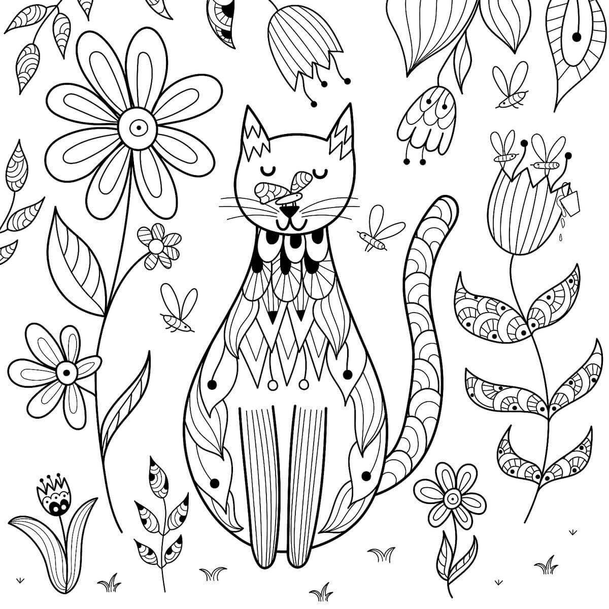 Gato Sentado Para Colorear Imprimir E Dibujar ColoringOnly