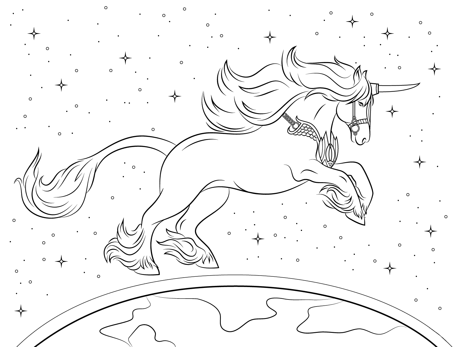 Unicornio Con Estrellas Para Colorear Imprimir E Dibujar Coloringonly