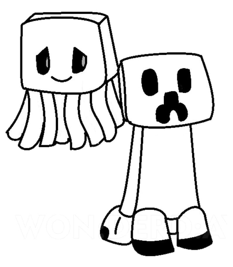 Cute Minecraft Creeper And Ghast Coloring Page Free Printable 87108