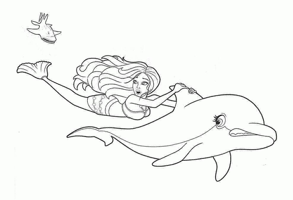 Mermaid Mermaid Barbie Swimming With Dolphin Coloring Pages The Best