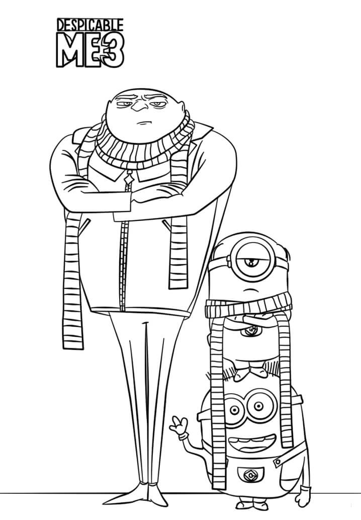 Gru And Minions From Despicable Me 3 Coloring Page Free Printable