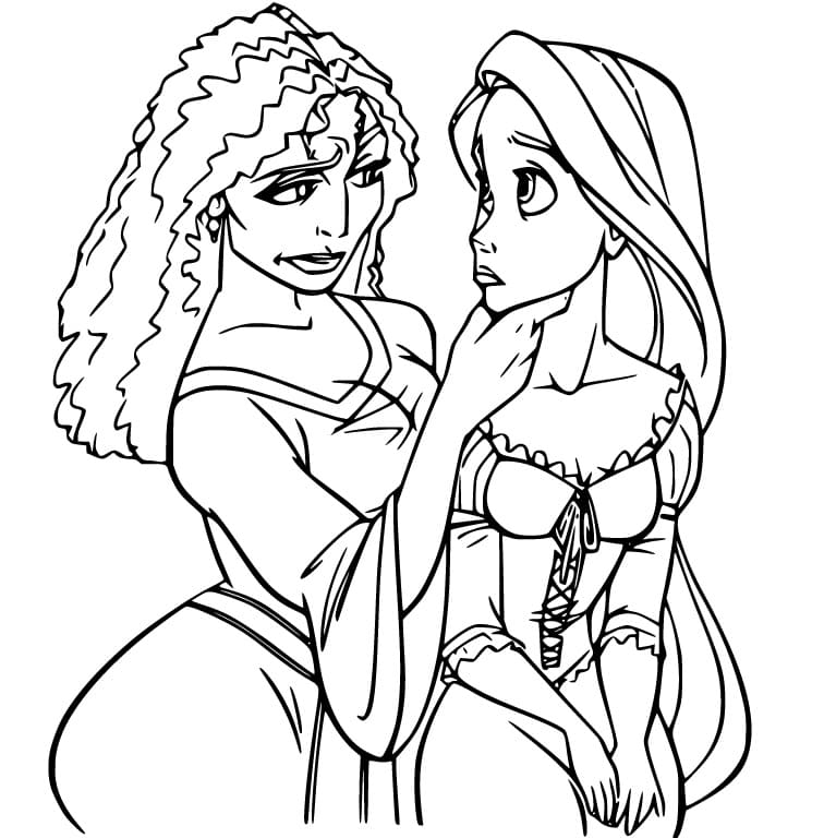 Printable Mother Gothel And Rapunzel Coloring Page Free Printable