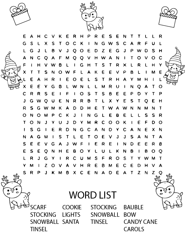 Christmas Themed Word Search Coloring Page Free Printable Coloring