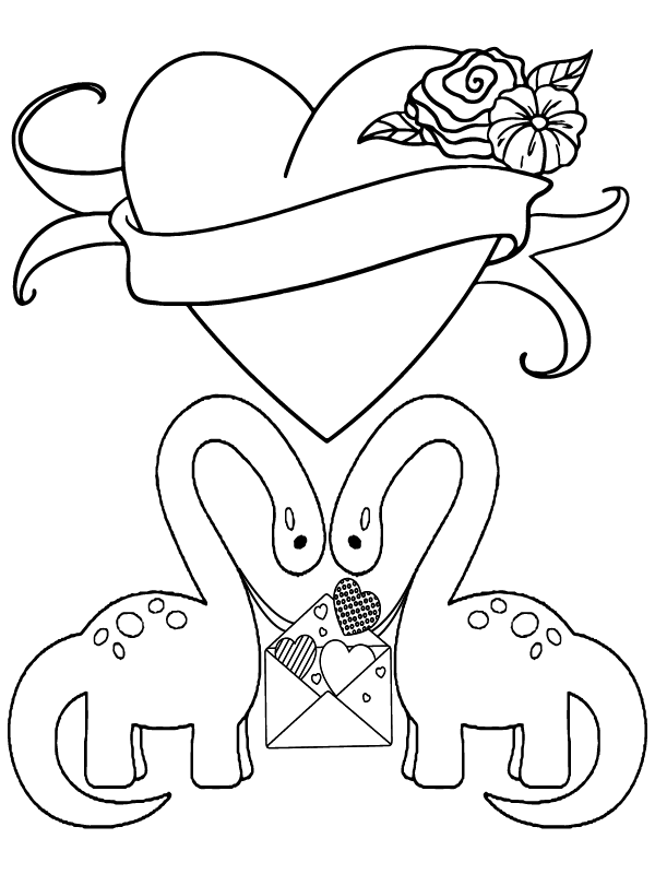 Long Neck Dinosaurs In Valentines Coloring Pages