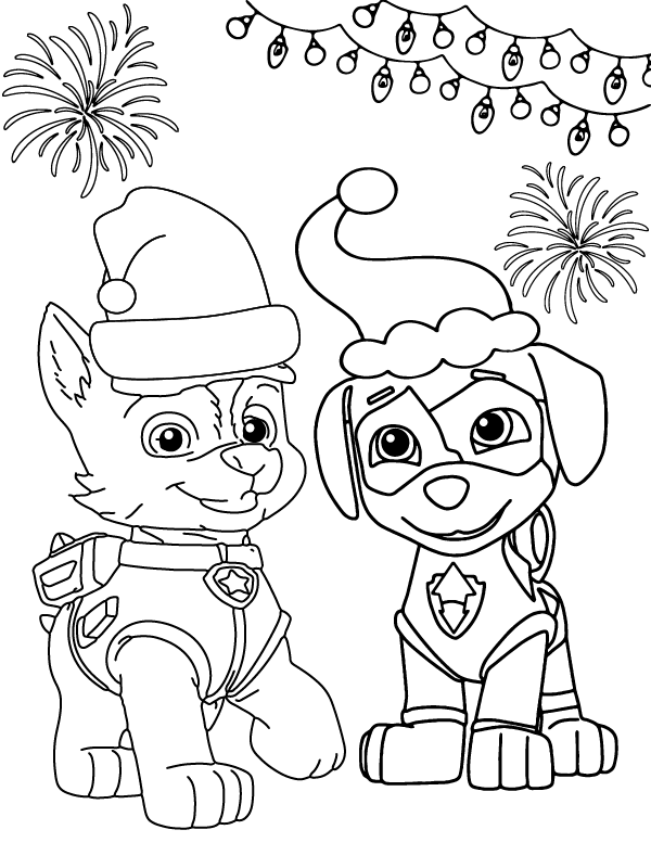 Charming Paw Patrol Christmas Coloring Page