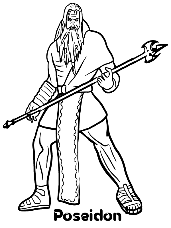 Poseidon Standing With His Trident Coloring Page Free Printable