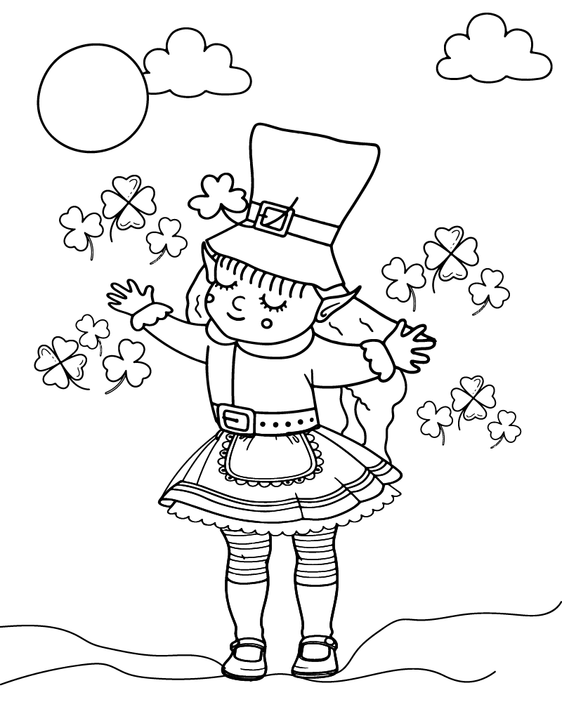 Shamrock Gold Girl Leprechaun Coloring Page Free Printable