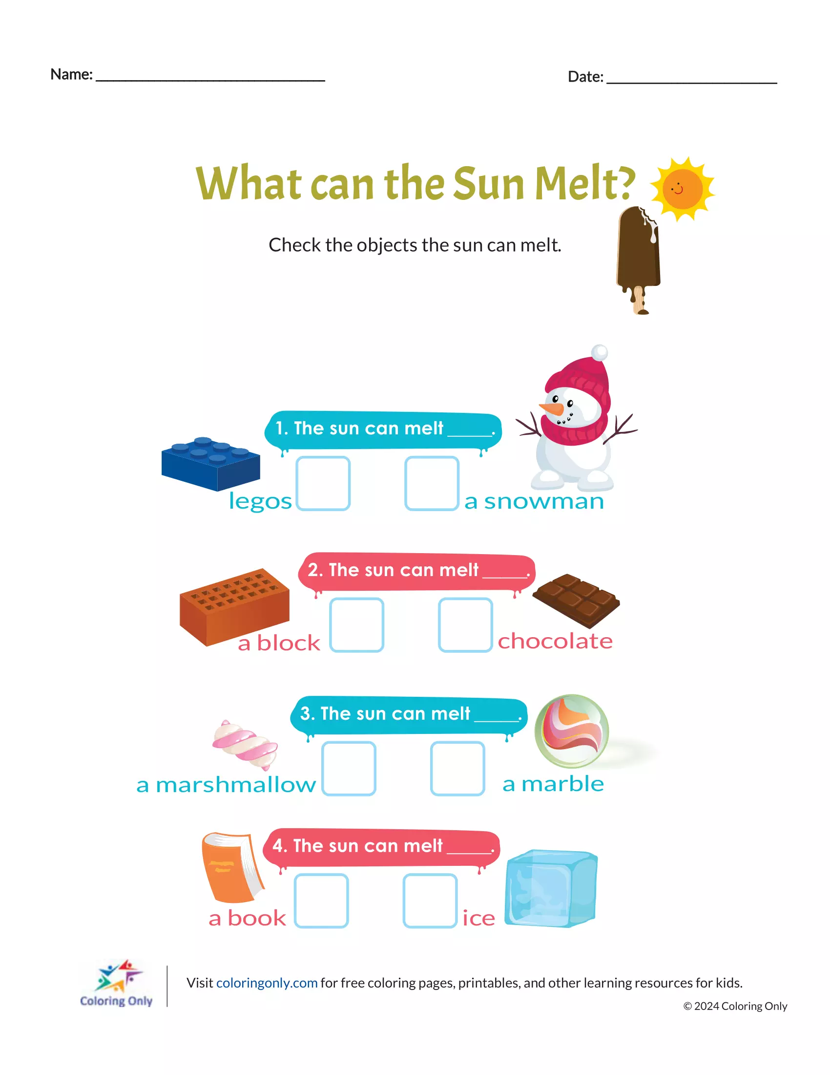 What Can The Sun Melt Free Printable Worksheet