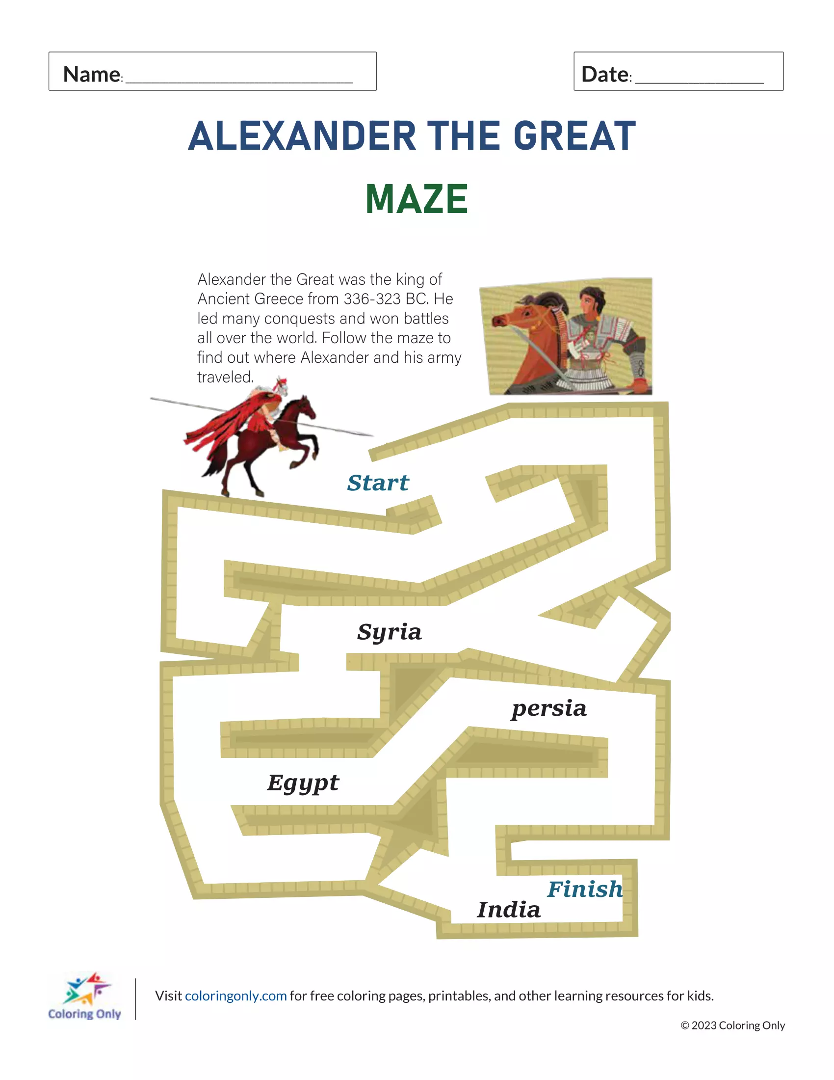 Alexander the Great Maze Free Printable Game