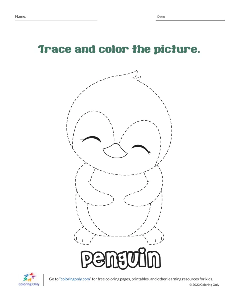 Penguin Tracing and Coloring Worksheet