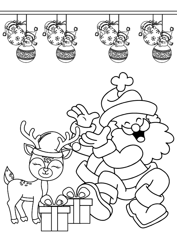 Beautiful Simple Christmas Tree and Santa Coloring Scene