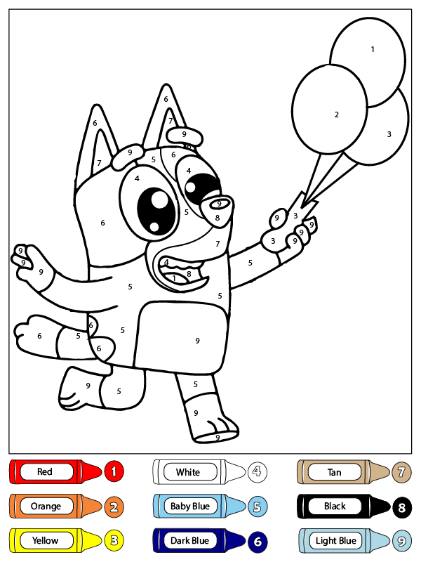Bluey Holding Balloons Color by Number