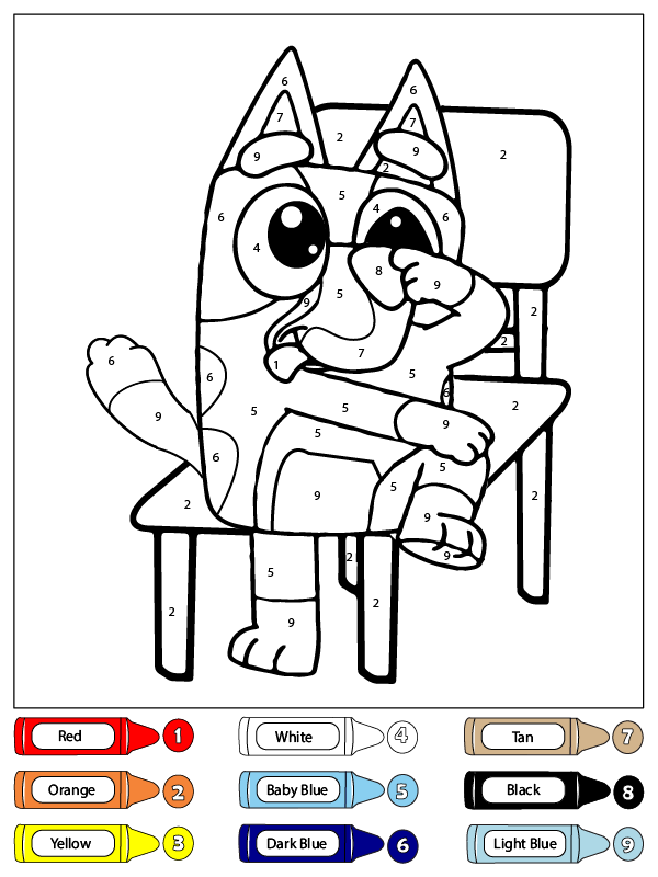 Bluey Sitting on a Chair Color by Number