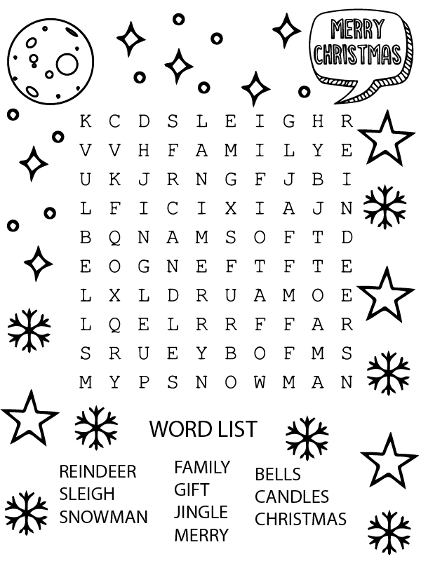 Christmas Word Search for Kids