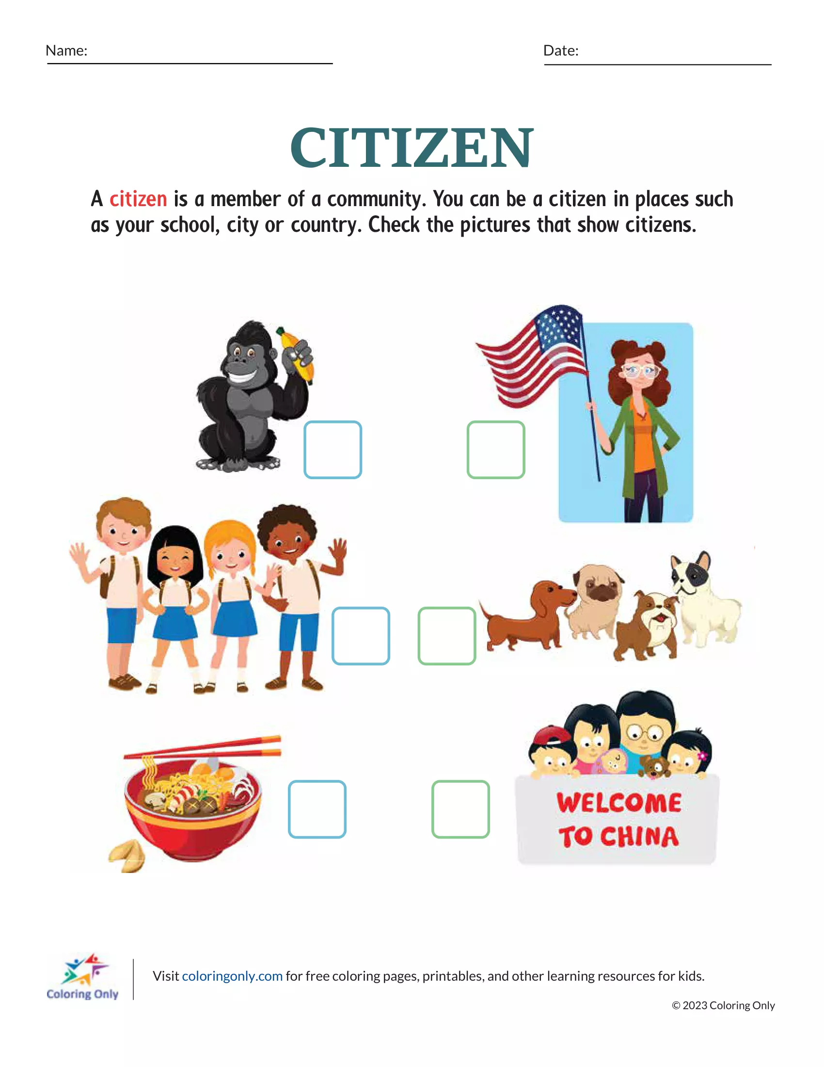 Citizen Free Printable Worksheet