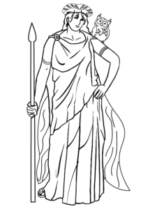 Coloring Page: Athena with her owl companion