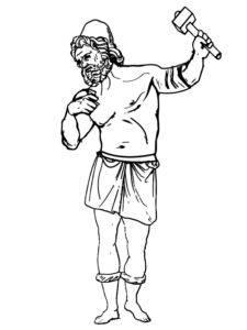 Coloring Page: Hephaestus forging weapons