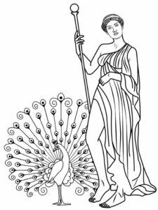 Coloring Page: Hera with a peacock