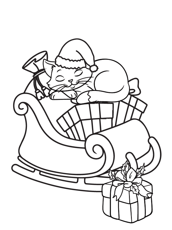 Cute Cat on a Sleigh Christmas