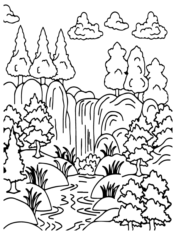 Forest Waterfall Coloring Page