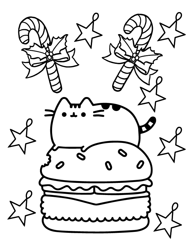 Free Printable Christmas Pusheen and Candy Cane