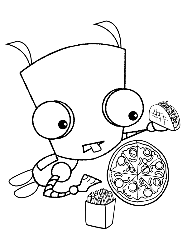 Gir Eating Pizza and Taco