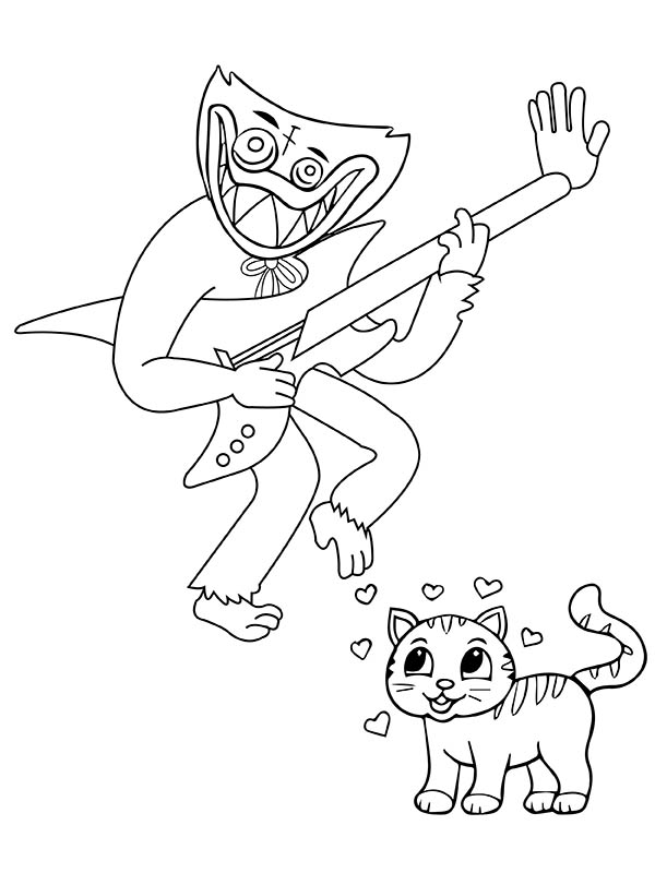 Huggy Wuggy Playing Guitar and Cat