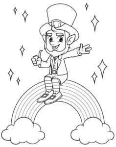 Leprechaun Sitting on Rainbow Coloring Page