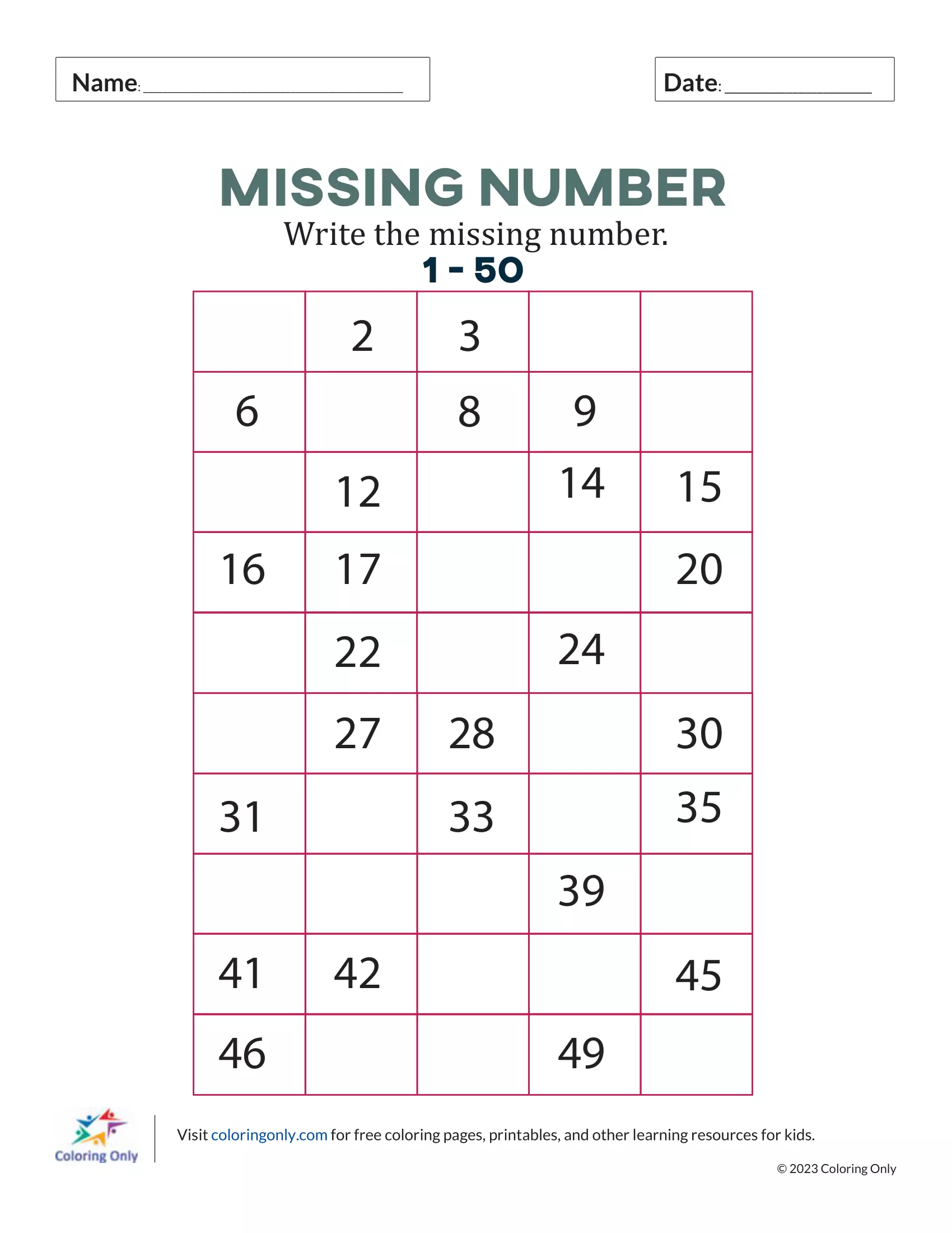 Missing Number – 1-50