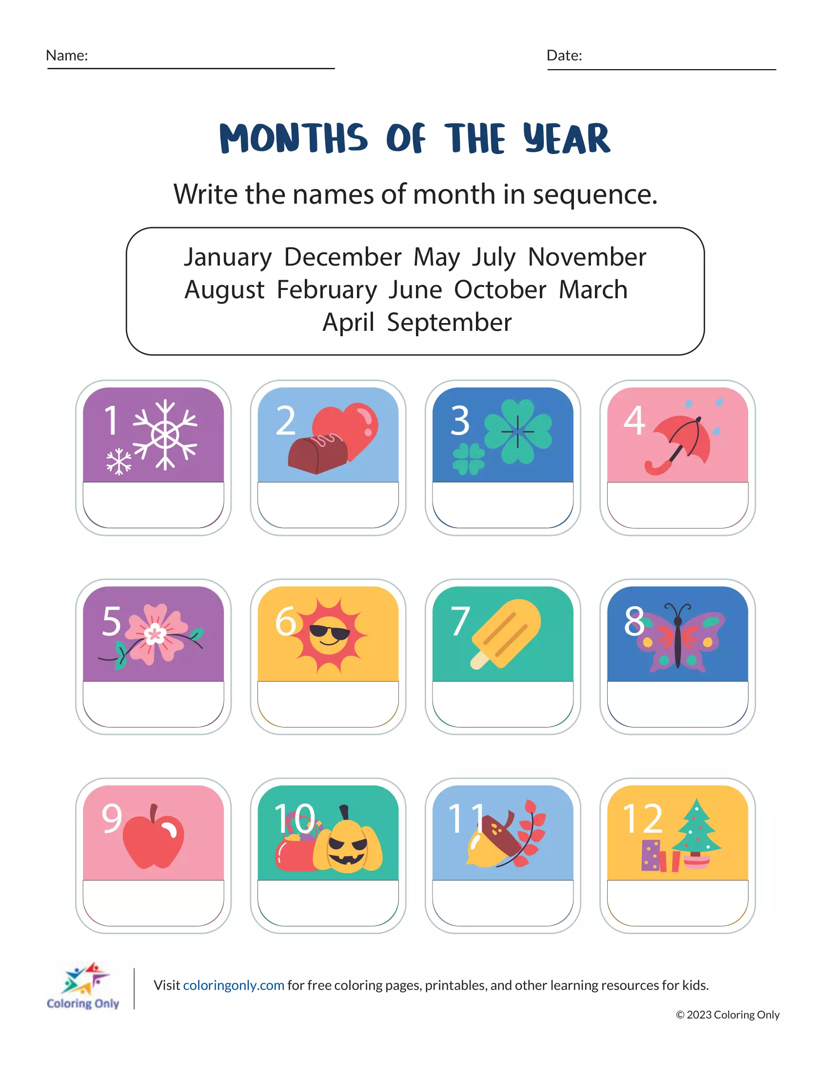 Months of the Year Free Printable Worksheet