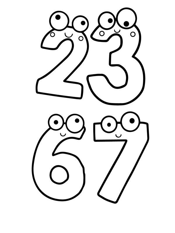 Number Lore 2, 3, 6, and 7 Coloring Page