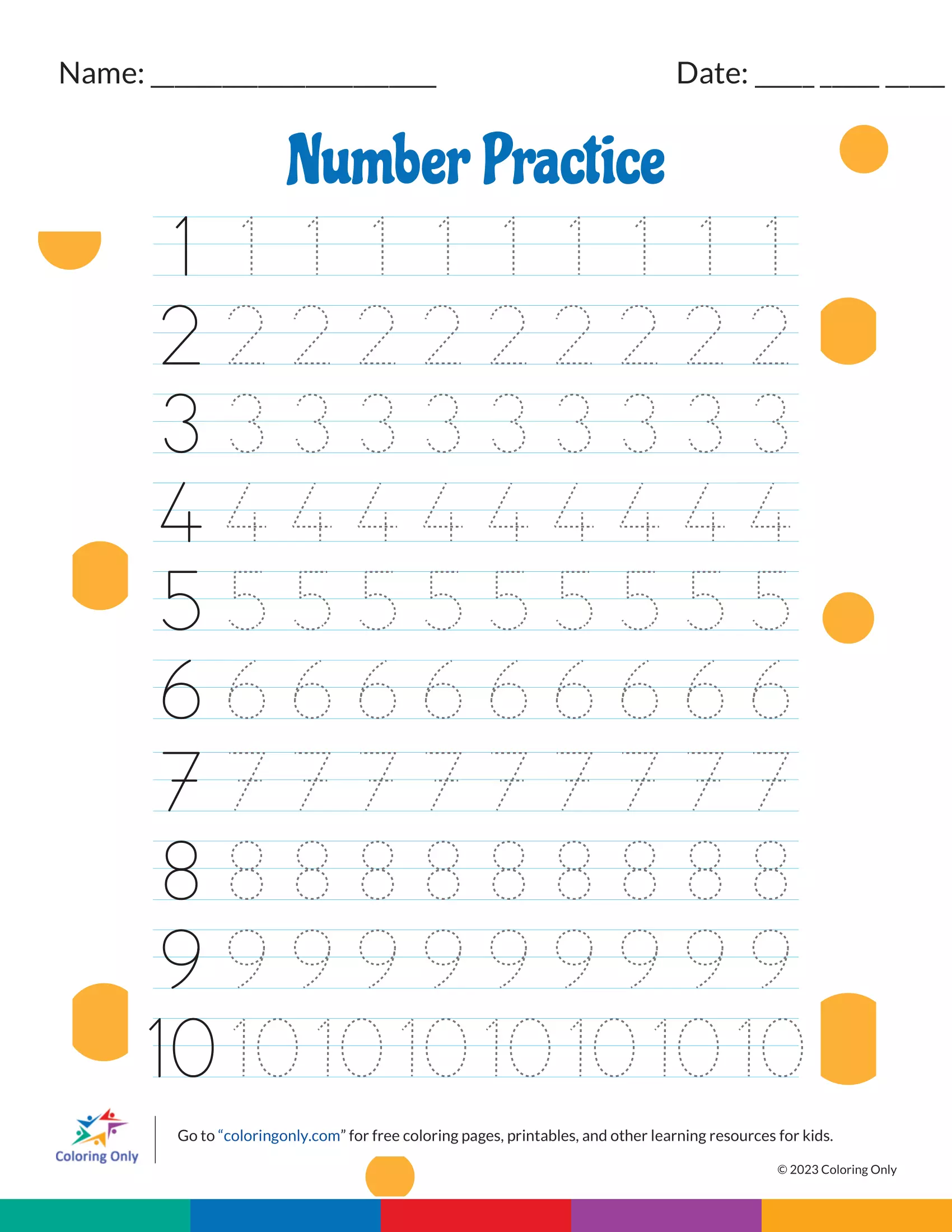 Number Practice Free Printable Worksheet