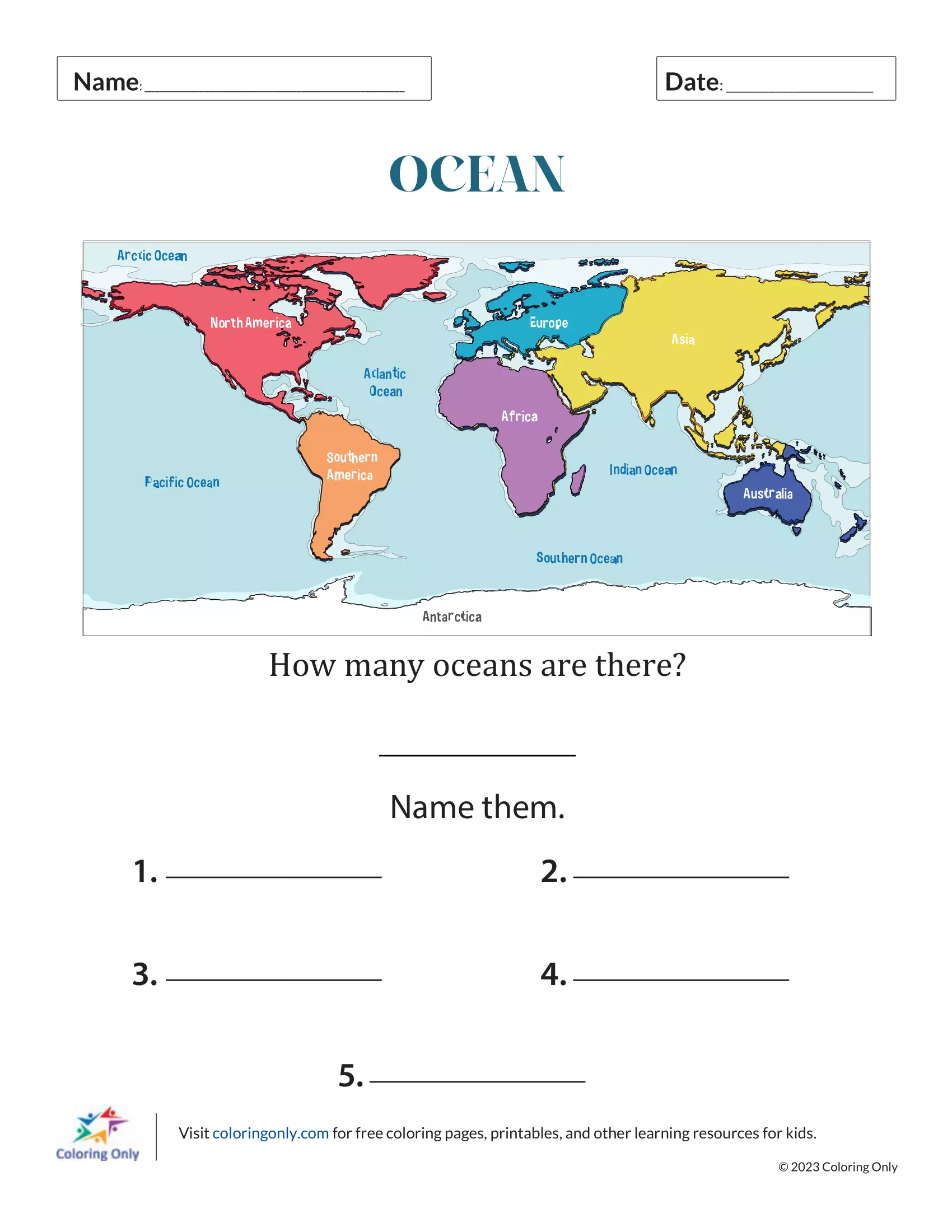 Ocean Free Printable Worksheet