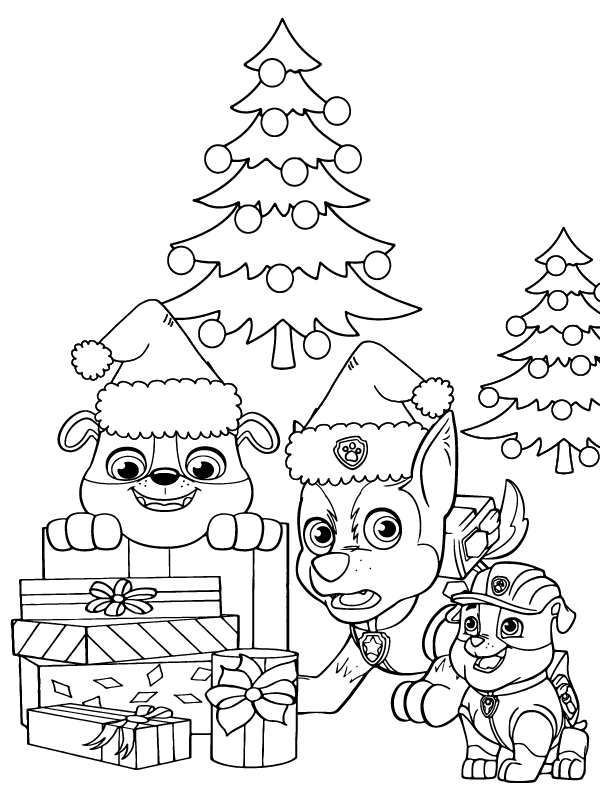 Enchanting Paw Patrol Christmas coloring page