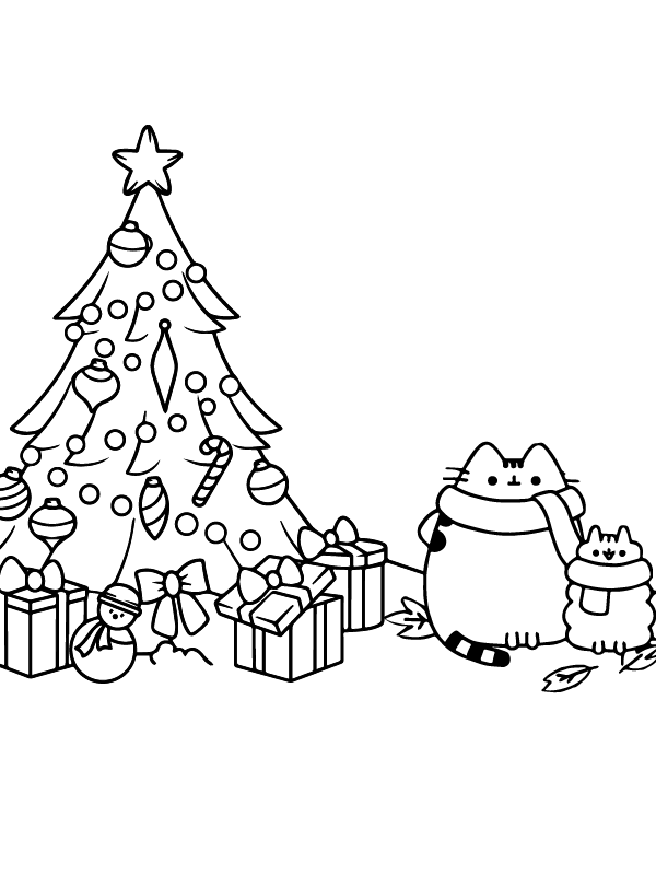 Printable Pusheen and Christmas Tree