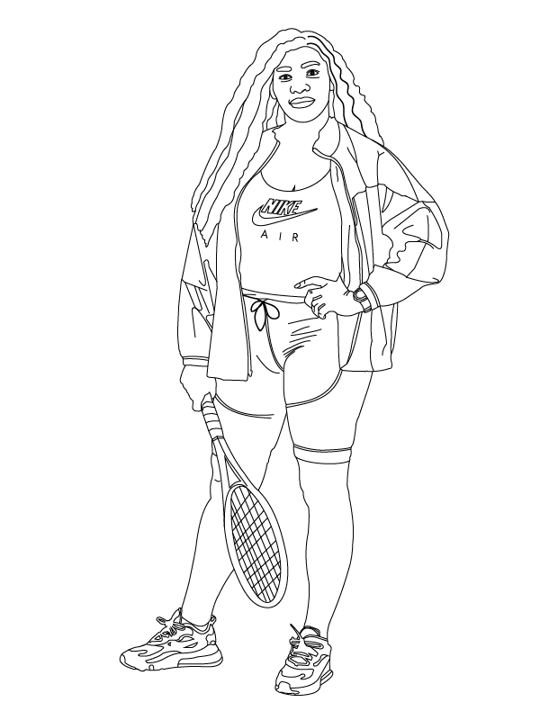 Serena Williams Standing With Her Tennis Racket Coloring Page