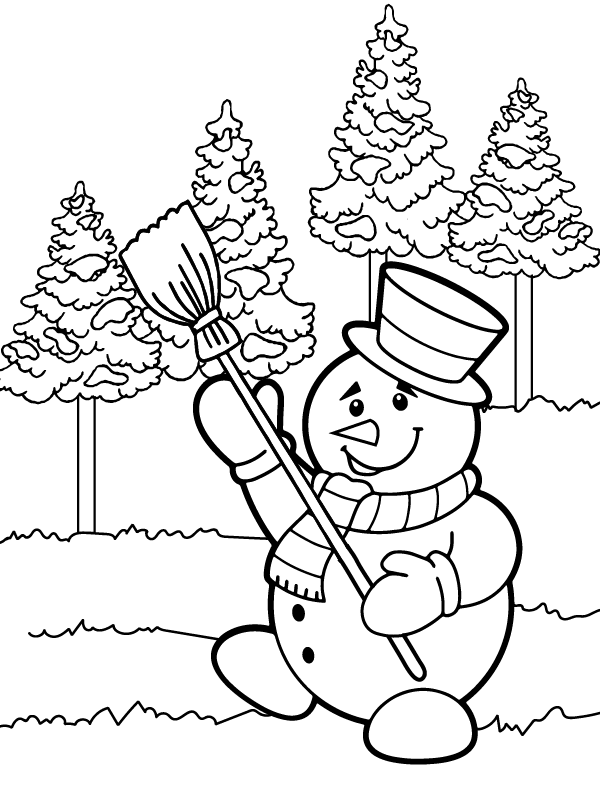 Snowman with broom