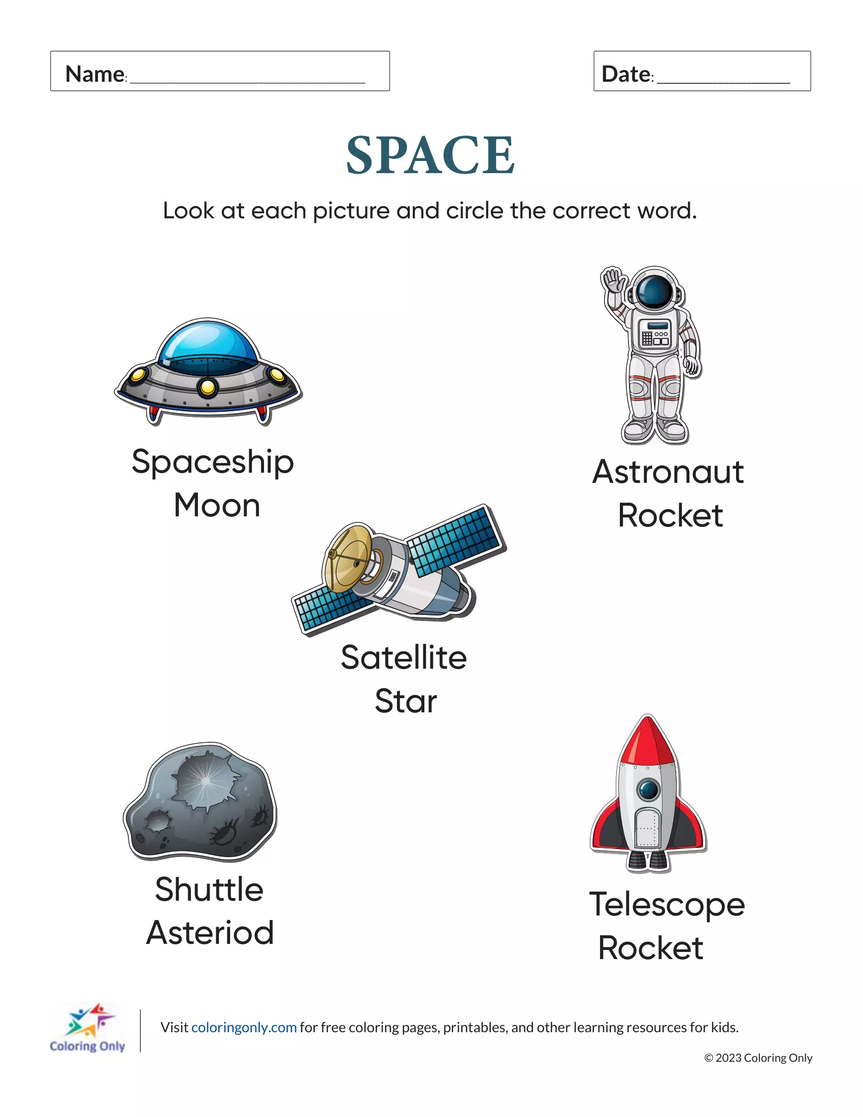 Space Free Printable Worksheet