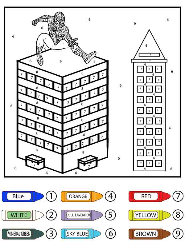 Spider-Man and Buildings Color by Number