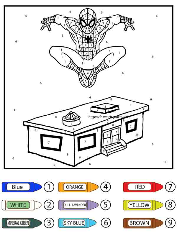 Spider-Man Jumping on top of House Color by Number