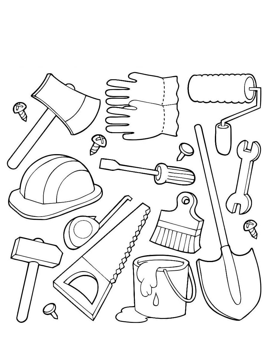 Ausmalbild Werkzeuge und Ausrüstungen