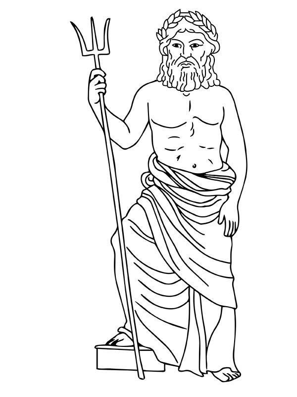 Zeus mit Poseidons Dreizack in der Hand