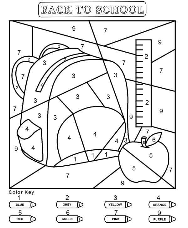 Back to School for Kindergarten Color by Number