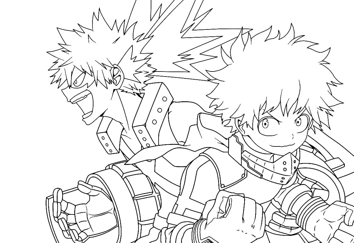 Bakugo und Izuku Midoriya Färbung Seite Kostenlose druckbare