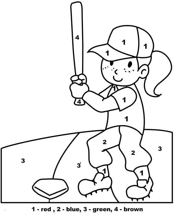 Baseball Girl for Kindergarten Color by Number