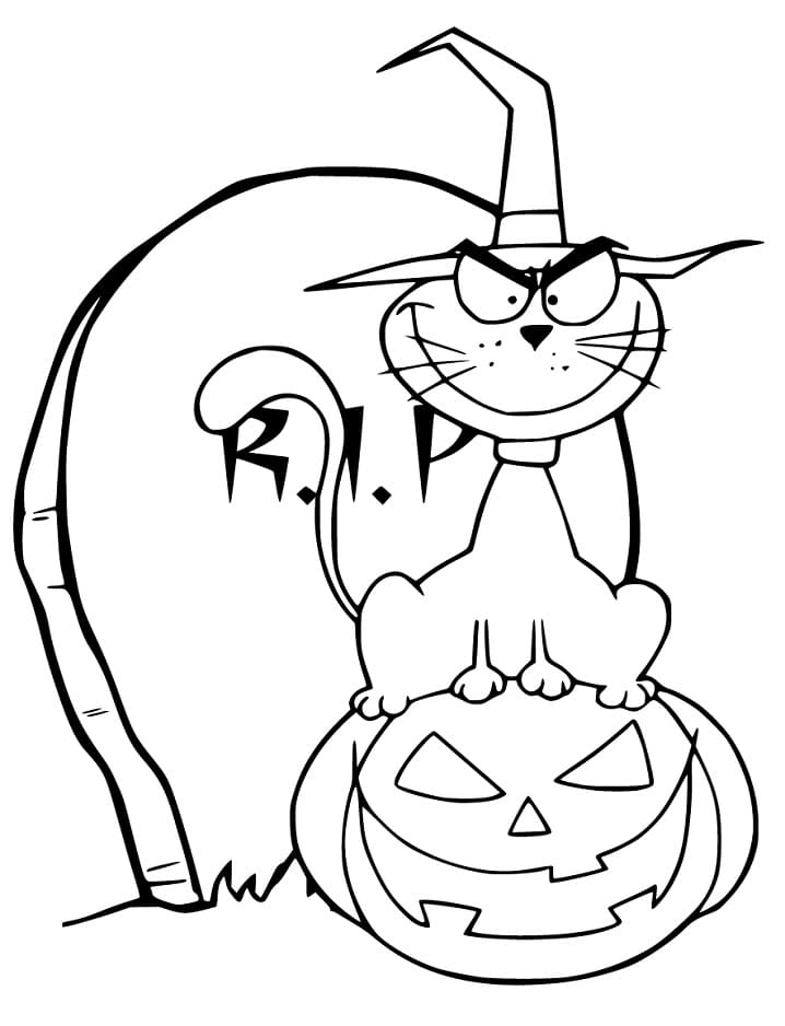 Creepy Hallween Cat – Coloring Pages