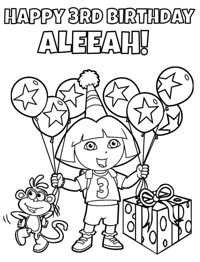 Dora on Birthday - Coloring Pages