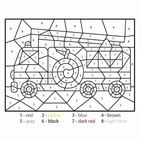 Easy Fire Truck Color by Number